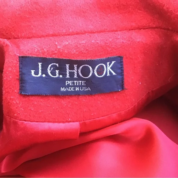 Vintage J.G. Hook Red Double-Breasted 100% Wool Long Coat - Picture 12 of 16
